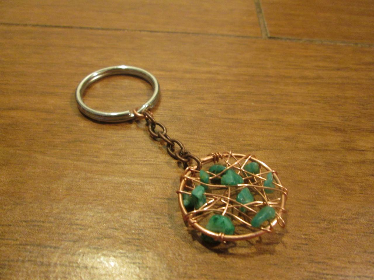 Wire Wrapped Birds Nest Keychain Copper Green Beads On Luulla
